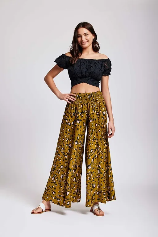 Pantalon palazzo animal print verde