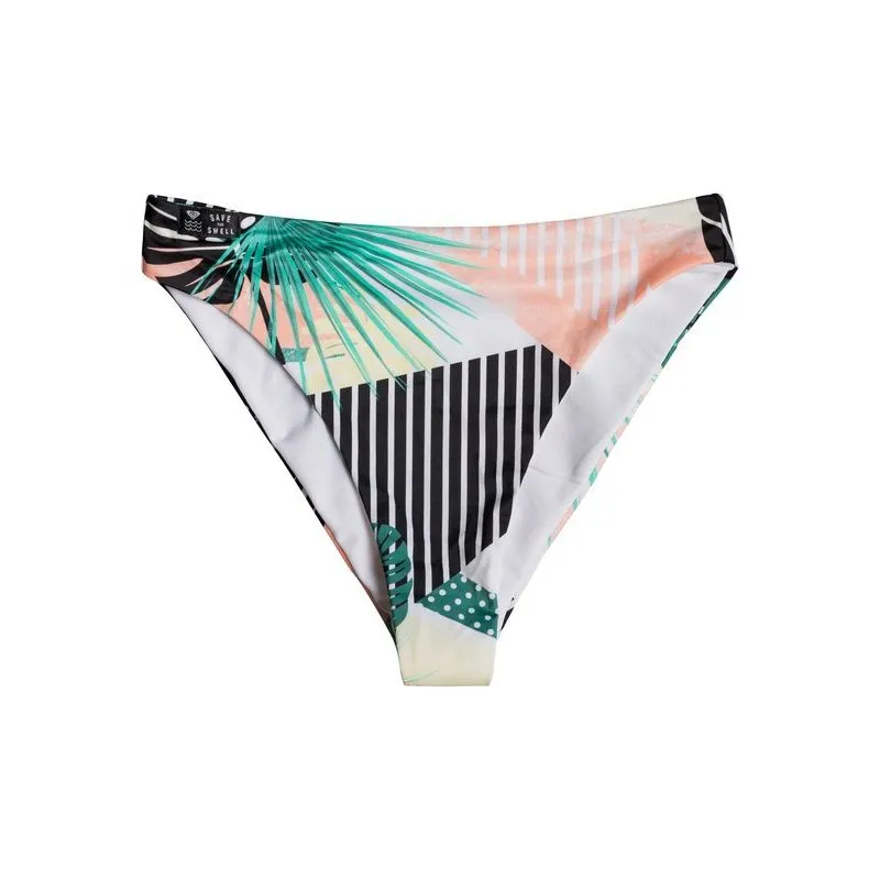 Parte de abajo de bikini de pop surf reg high roxy pierna inferior (verdadero negro Crazy Vic)