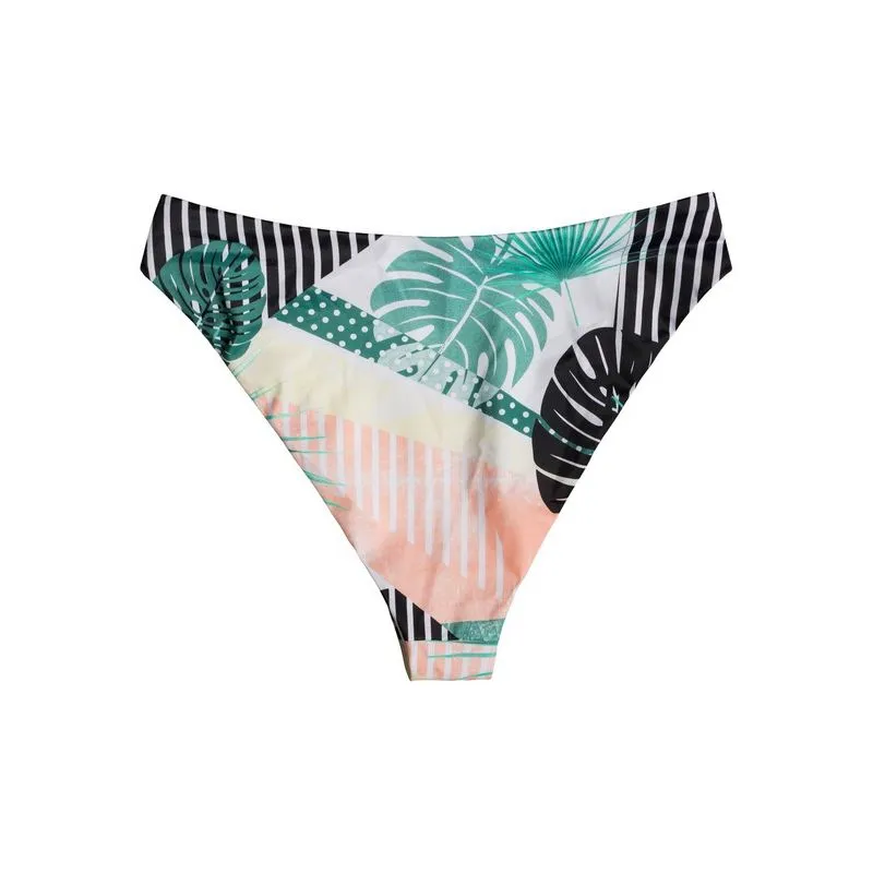 Parte de abajo de bikini de pop surf reg high roxy pierna inferior (verdadero negro Crazy Vic)