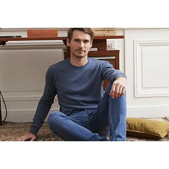 PETROL BLUE ROUNDNECK WOOL JUMPER  CONAN