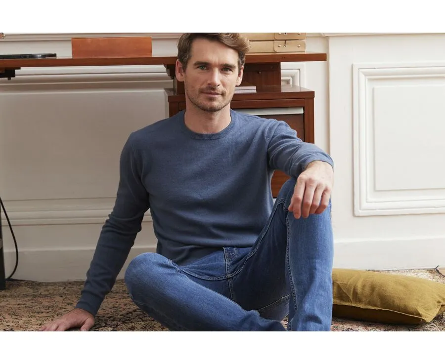 PETROL BLUE ROUNDNECK WOOL JUMPER  CONAN