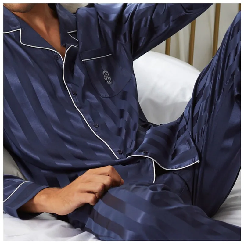 Pijama Admas de Raso a rayas en azul marino