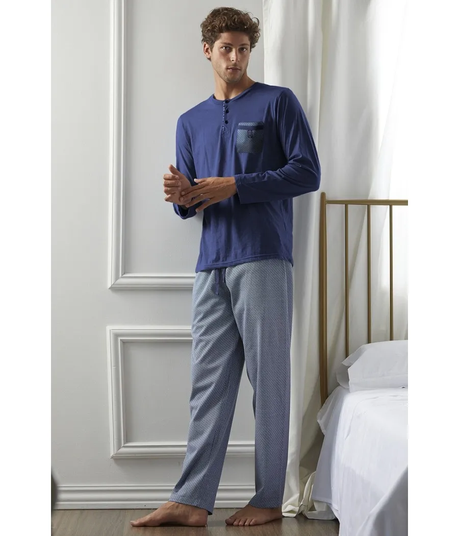 Pijama Mercury hombre Admas Classic invierno azul algodón