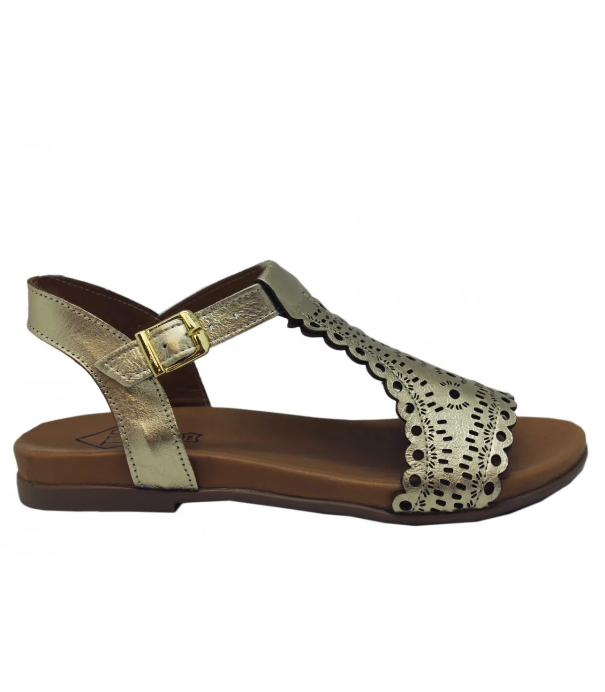 Sandalia plana para mujer en color dorado