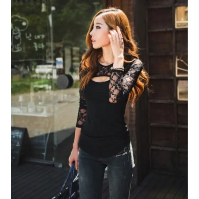 Stitching Lace Sexy Nightclub Shirt