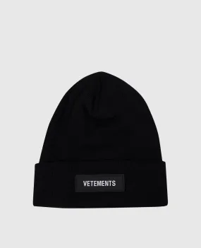 Vetements Black wool cap with logo patch