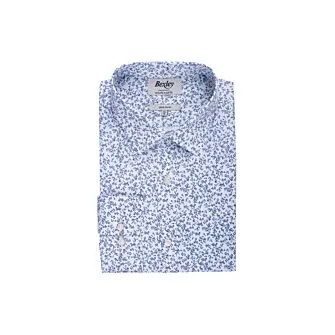 WHITE COTTON SHIRT WITH LIGHT BLUE FLORAL PRINT  ELDORIC