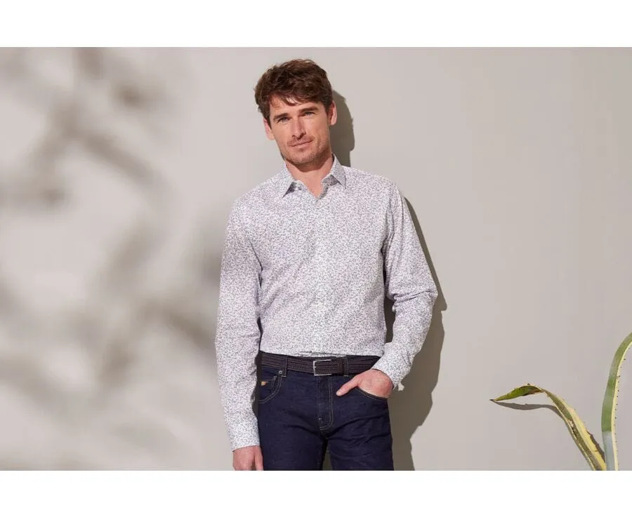 WHITE COTTON SHIRT WITH LIGHT BLUE FLORAL PRINT  ELDORIC