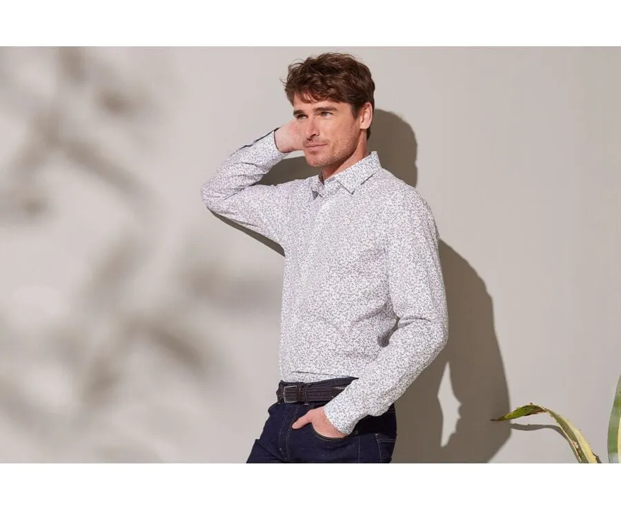 WHITE COTTON SHIRT WITH LIGHT BLUE FLORAL PRINT  ELDORIC