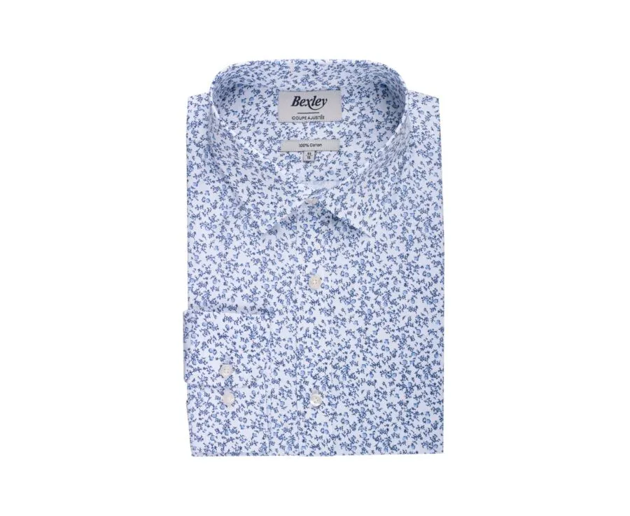 WHITE COTTON SHIRT WITH LIGHT BLUE FLORAL PRINT  ELDORIC