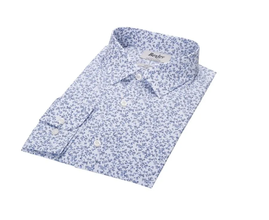 WHITE COTTON SHIRT WITH LIGHT BLUE FLORAL PRINT  ELDORIC